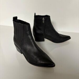 Marc Fisher Black Leather Ankle Boots Womens Size 7M Pointed Toe Side Zipper